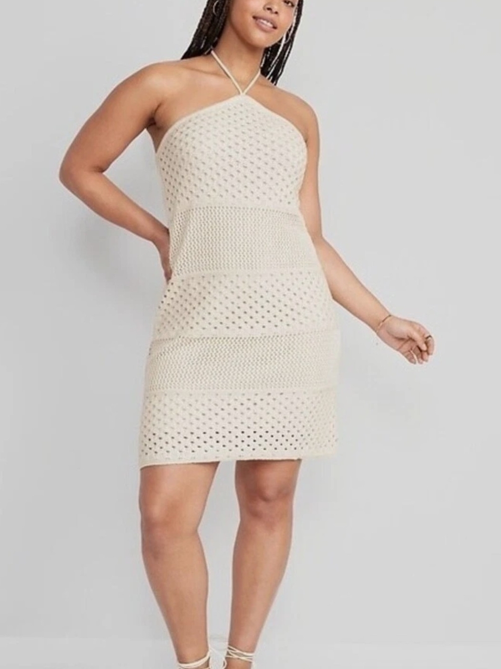 Old Navy Cream Crochet Halter Mini Dress